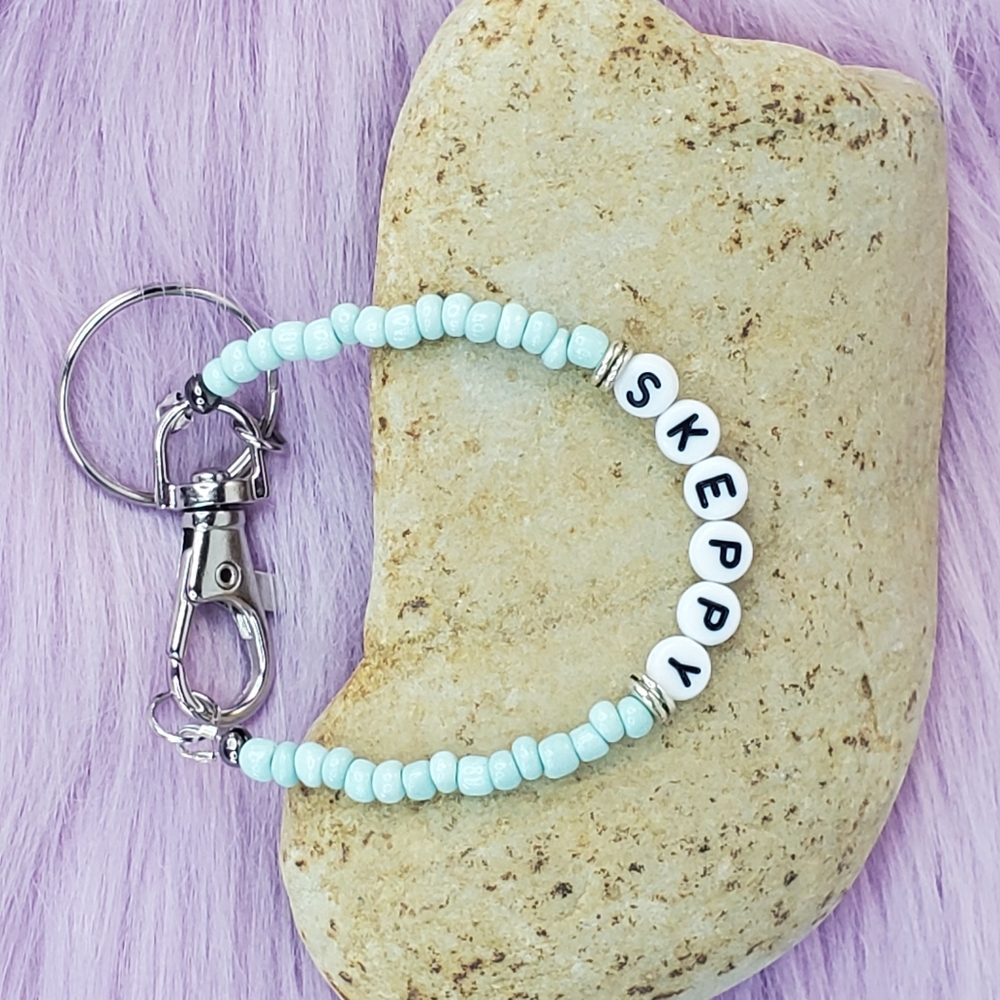 Beaded keychain bracelet baby blue